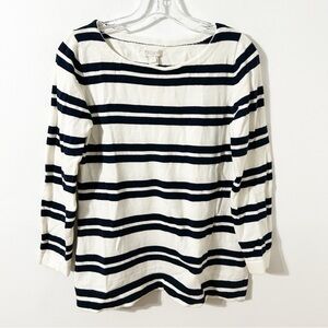 J. Crew Factory Women’s Striped Scoop Neck Pullover Sweater Navy & White E9601